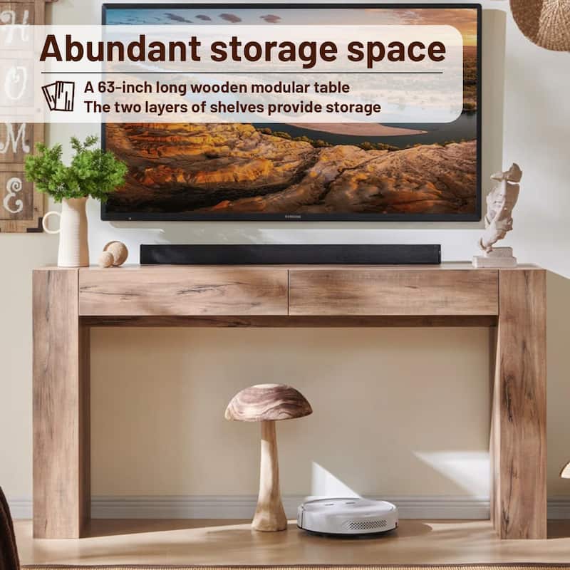 Modern Entryway Console Table, Thick Wood Sofa Table with Drawers