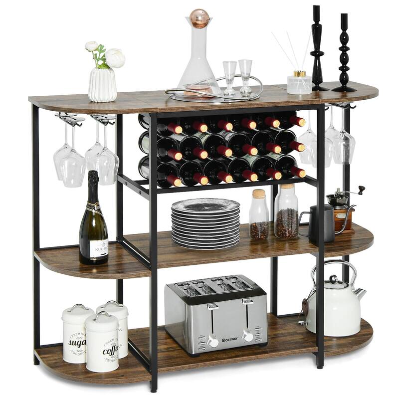 Gymax Wine Rack Table Coffee Bar Cabinet Freestanding Liquor Stand