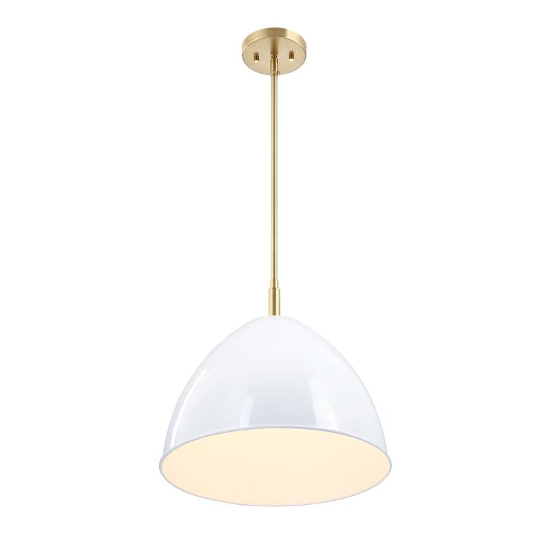 Biba 15 in. 1-Light Brushed Gold Modern Pendant Light Ice Mist Metal Shades