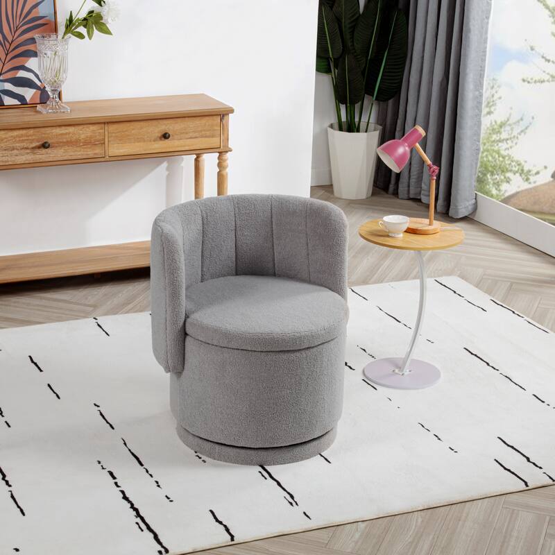 Boucle Swivel Chair with Storage Base
