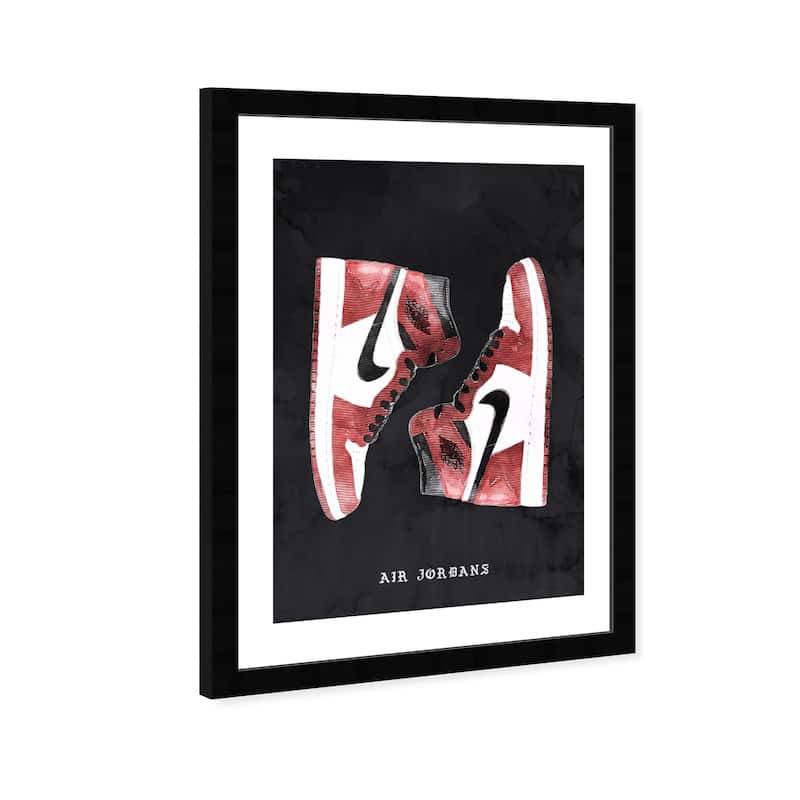 Wynwood Studio 'Classic Sneakers' Fashion and Glam Wall Art Framed Print Shoes - Red, Black