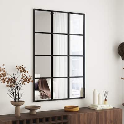 Black Window Pane Wall Mirror Rectangular Accent Mirror - 47.25"×31.5"