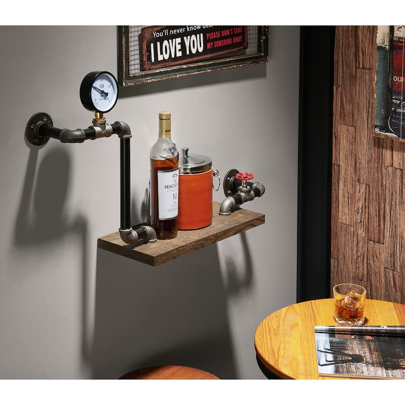 DH BASIC Industrial Reclaimed Oak 32-Inch Metal 1-Tier Wall Shelf by Denhour - Reclaimed Oak