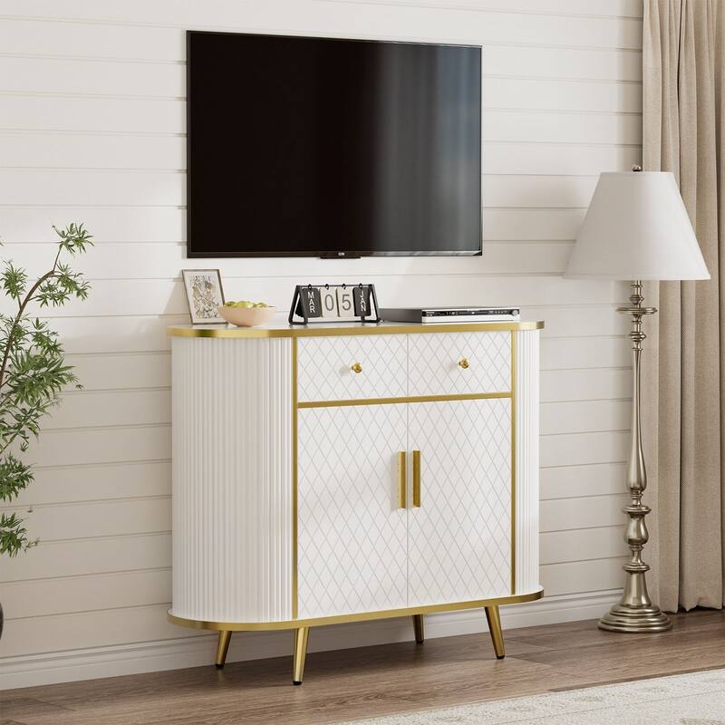 43" Oval Sideboard Buffet Cabinet with Fluted Design, Storage Cabinet with Doors & Drawers for Living Room & Entryway