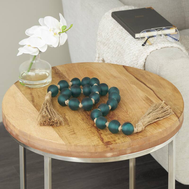 Glass Handmade Round Beaded Garland with Tassel with Knotted Brown Jute - Roche River Decor