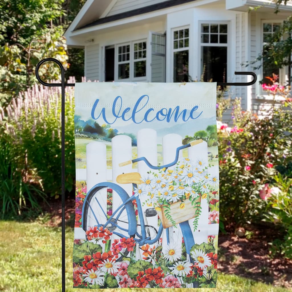 White Picket Fence Floral Outdoor Garden Flag 12.5" x 18"