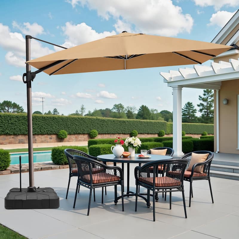 9 x 12 ft Outdoor Luxury Patio Cantilever Offset Umbrella with Base Stand - Tan