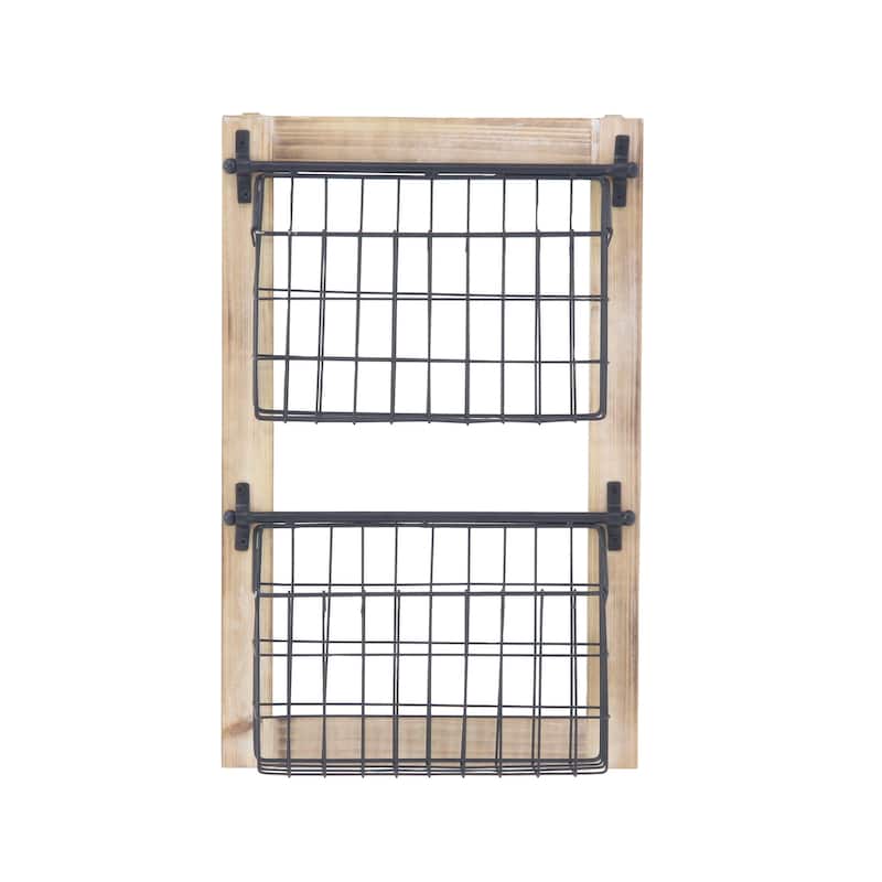 Metal 2 Slots Magazine Rack Holder with Suspended Baskets - Black - Roche River Decor - Black - 14"W, 22"H