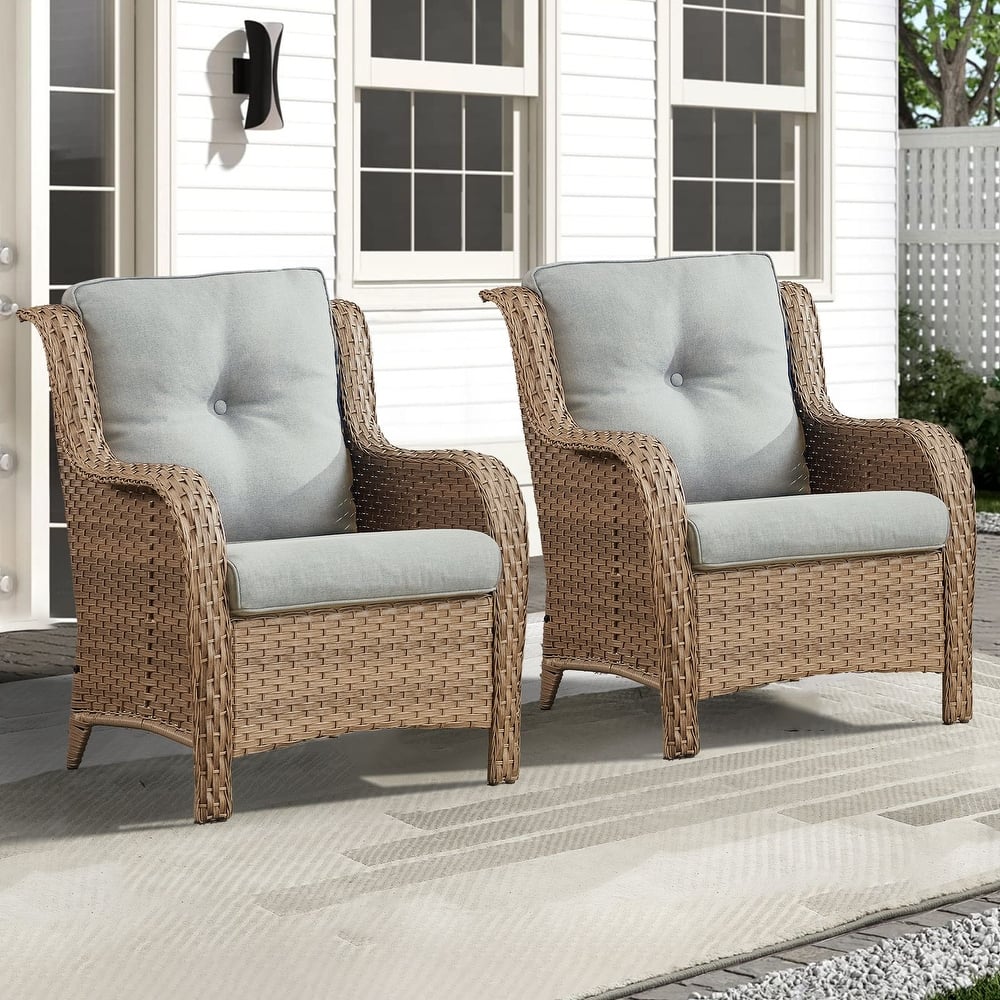 Outdoor Wicker High Back Club Chair with Cushions (Set of 2)