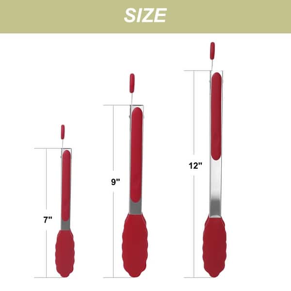 dimension image slide 0 of 4, Stainless Steel Kitchen Tongs Set Silicone Cooking Tongs 3Pcs