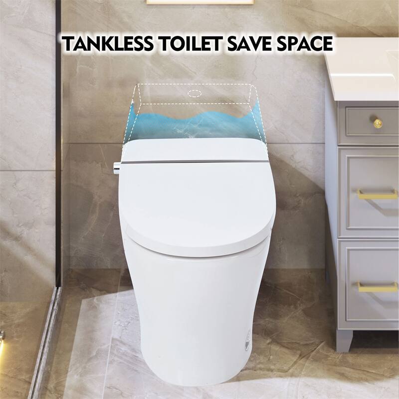 Merax Heated Seat Smart Toilet with Adjustable Temp Heated Seat, Foot sensor Flush - White