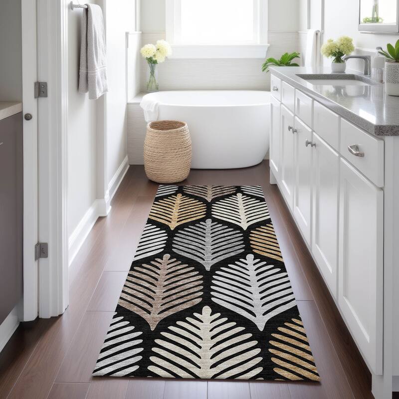 Machine Washable Indoor/ Outdoor Modern Fern Chantille Rug