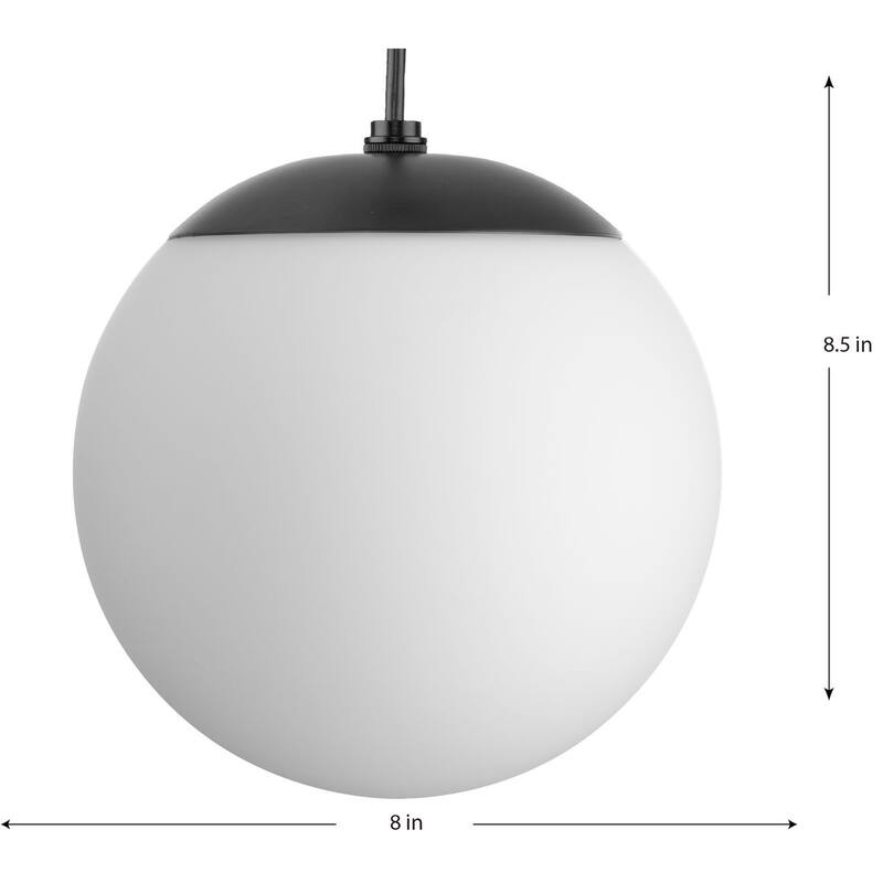 Atwell Collection Matte Black and Opal Glass Globe Small Hanging Pendant Light - 8 in x 8 in x 8.5 in