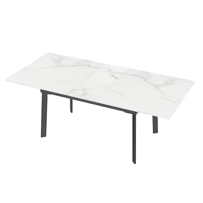 Sintered Stone and Iron Expandable Large Dining Table - 64" W x 32" D - Bentley white