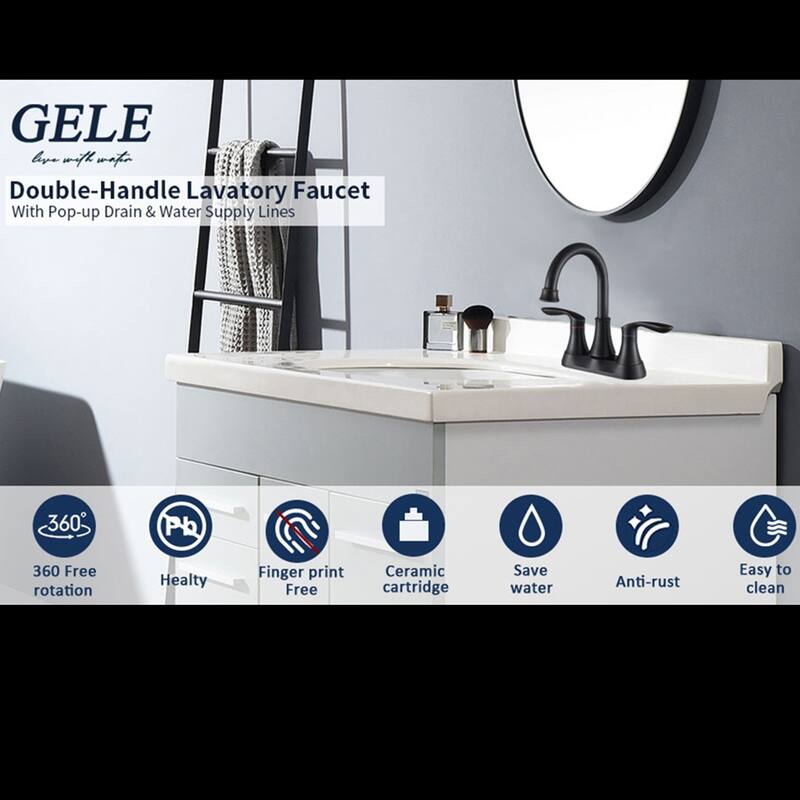 2-Handle Bathroom Vanity Sink Faucet with Pop-up Drain and Supply Hose