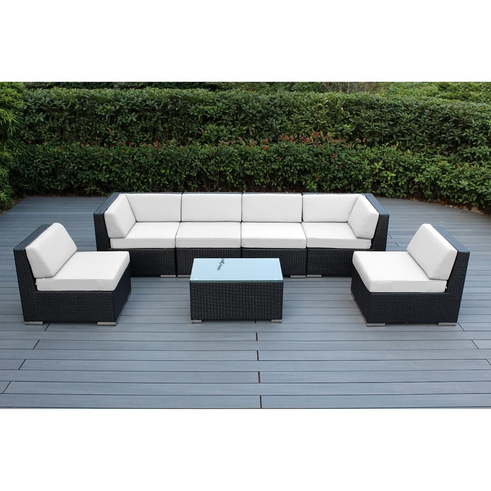 Ohana Outdoor 7-pc. Cushioned Black Wicker Conversation Set - No Assembly