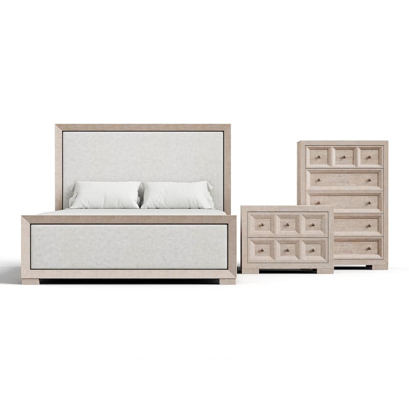 Furniture of America Durem II Modern 3-Piece Solid Wood Panel Bedroom Set with Oversized Nightstand and Chest