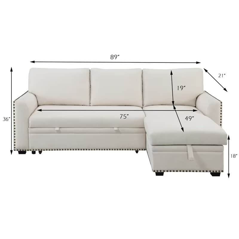 Modern Reversible L-shaped Sleeper Sectional Sofa Bed with Storage Chaise