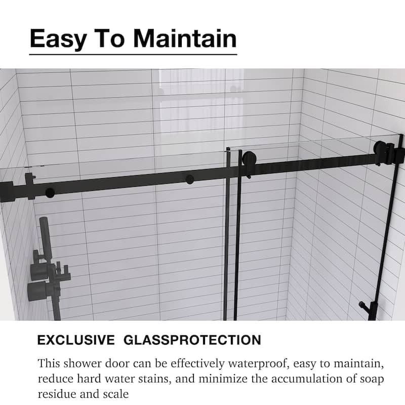 60 in. W x 76 in. H Frameless Single Sliding Shower Doors with Clear Tempered Glass - 60" x 76" in.