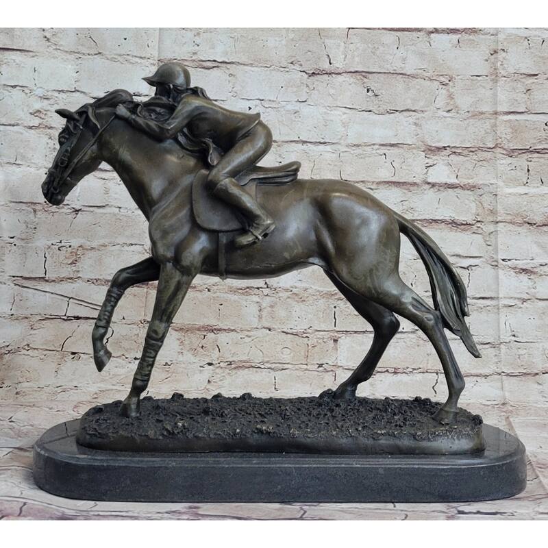Jockey Equestrian Imitative Horse Race Bronze Sculpture Statue Figure Original Signed Art