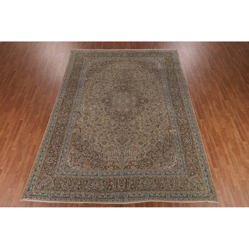 Traditional Mashad Persian Vintage Area Rug Handmade Wool Carpet - 9'8"x 12'9"