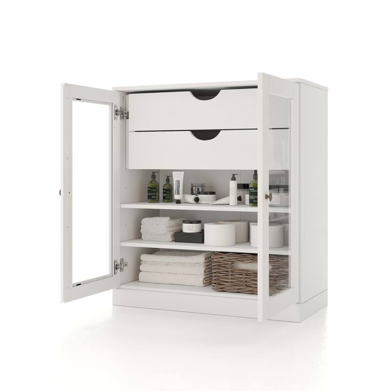 Palace Imports 100% Solid Wood 32" Bathroom Cabinet with Clear Glass Doors, 2-Drawers and Adjustable Shelves