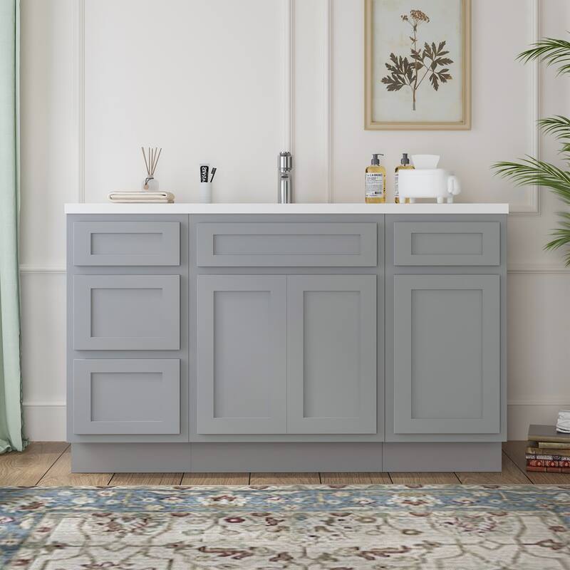 Vanity Art 54" Oak Freestanding Bathroom Vanity Cabinet without Top - Grey