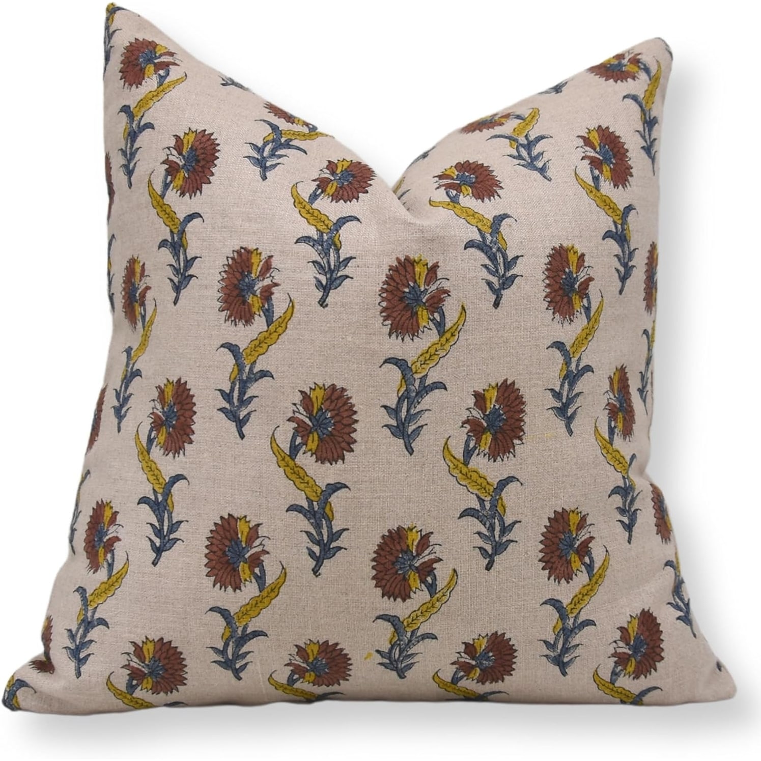 Fabdivine Pure Linen Handmade Boho Floral Cushion Cover Hidden Zipper, Daffodil