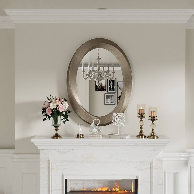 24x32in Classic Baroque Wall Mirror Oval Accent Mirrors Hall Entryway Living Room Bedroom Decor