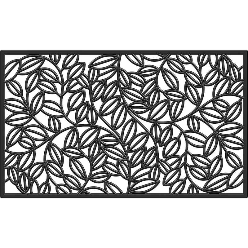 HomeRoots 24" X 36" Black Rubber Botanical Leaves Outdoor Door Mat - 24.00' X '36.00