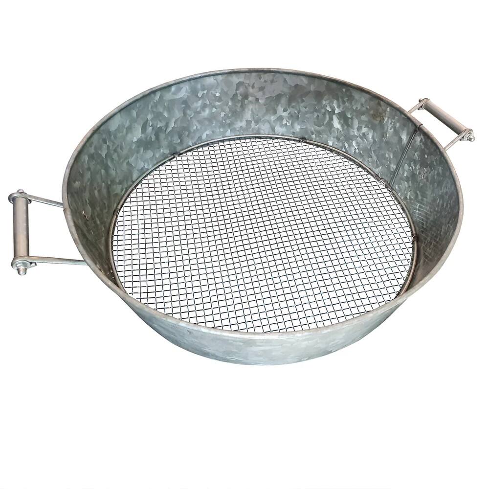 Flared Metal Compost Sifter with Wire Mesh Base and Side Handles, Silver