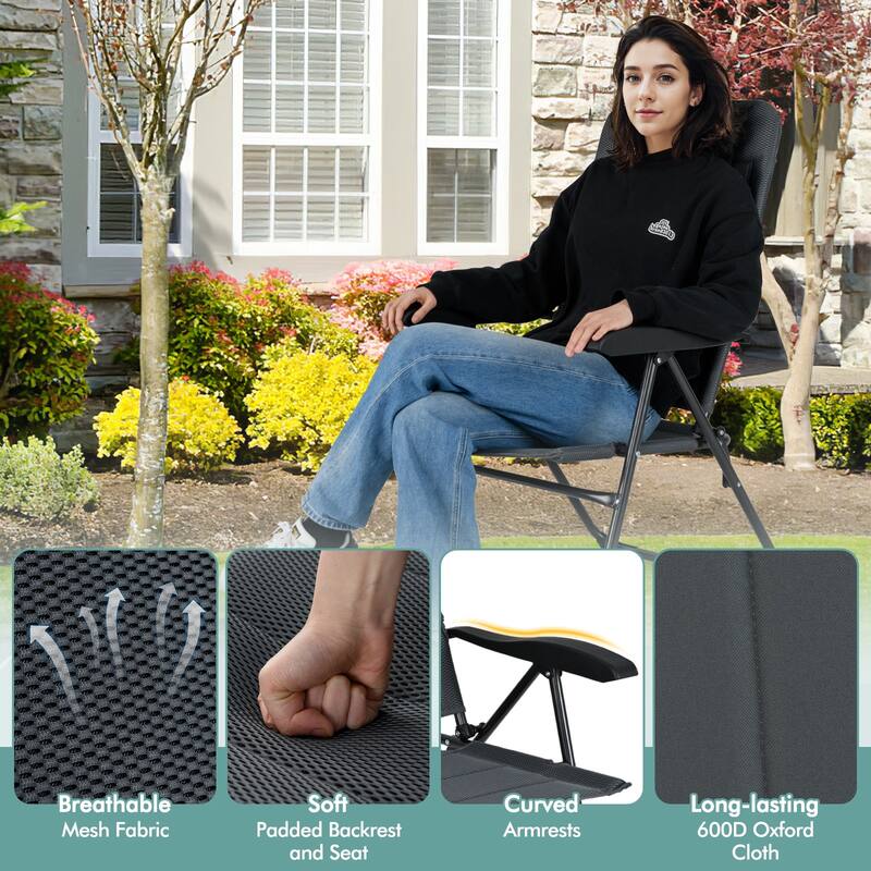 Gymax 2PCS Patio Folding Chairs Back Adjustable Reclining Padded