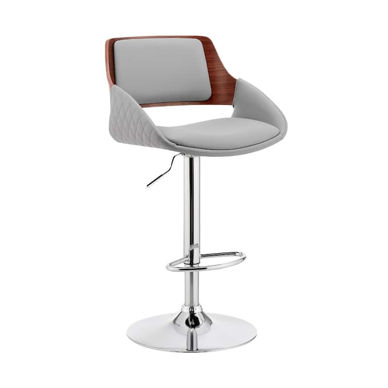 25" Grey Adjustable Faux Leather Swivel Bar Stool with Chrome Base Low Back and Footrest for Kitchen - 43”H x 21”W x 20”D