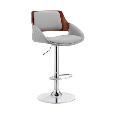 25" Grey Adjustable Faux Leather Swivel Bar Stool with Chrome Base Low Back and Footrest for Kitchen - 43”H x 21”W x 20”D