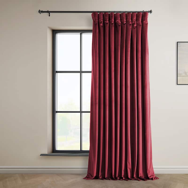 Exclusive Fabrics Heritage Plush Velvet Room Darkening Curtain (1 Panel) - Luxurious Single Drapery for Enhanced Room Darkening - 100 X 84 - Cinema Red