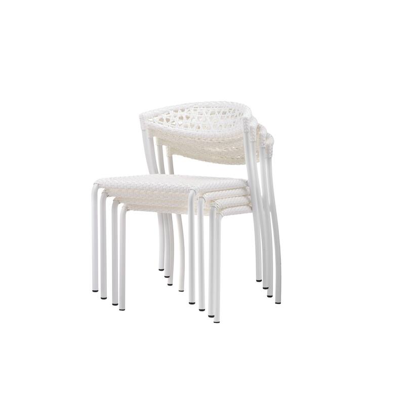 Industrial 5 Piece Metal Outdoor Dining Set, White and Black
