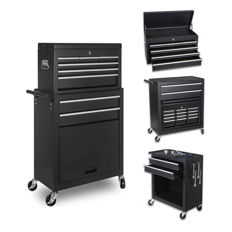 8-Drawer Rolling Tool Storage Cabinet with 2 in 1 Detachable Top Tool Box