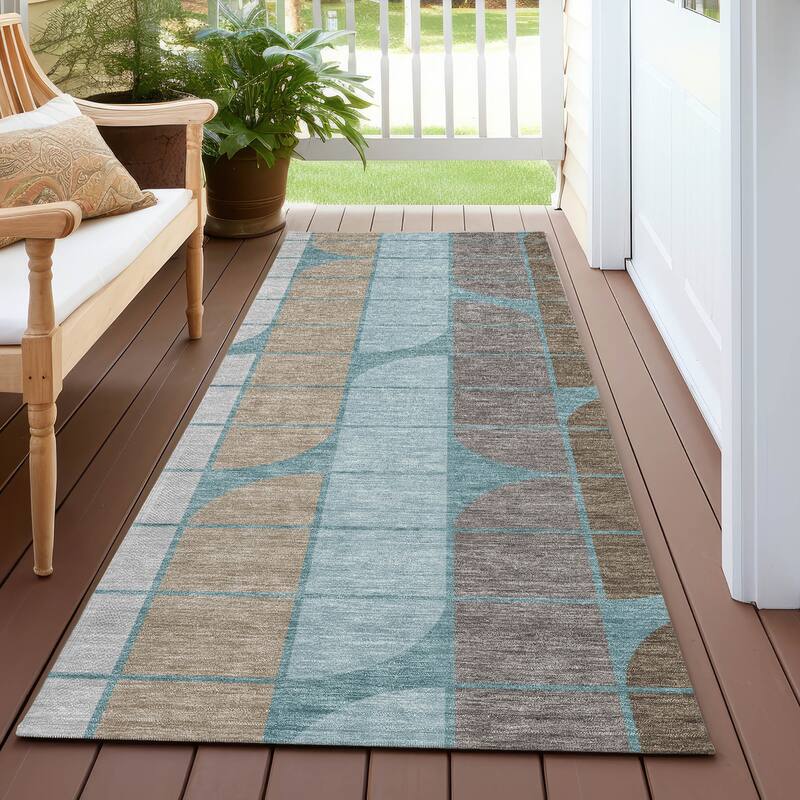 Machine Washable Indoor/ Outdoor Modern Finch Chantille Rug - Teal - 2'3" x 7'6"