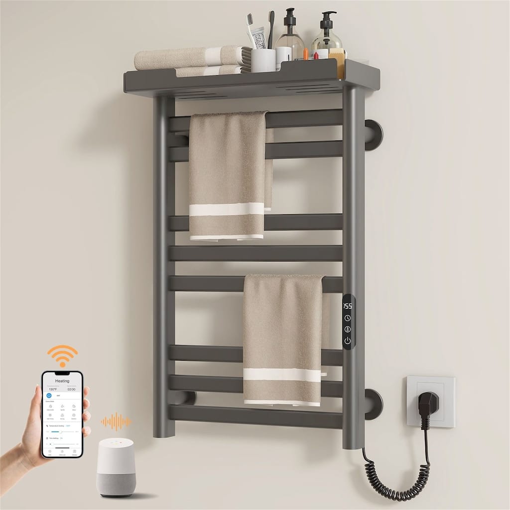 Heated Towel Rack with Shelf and Wi-Fi App Control,Towel Warmer