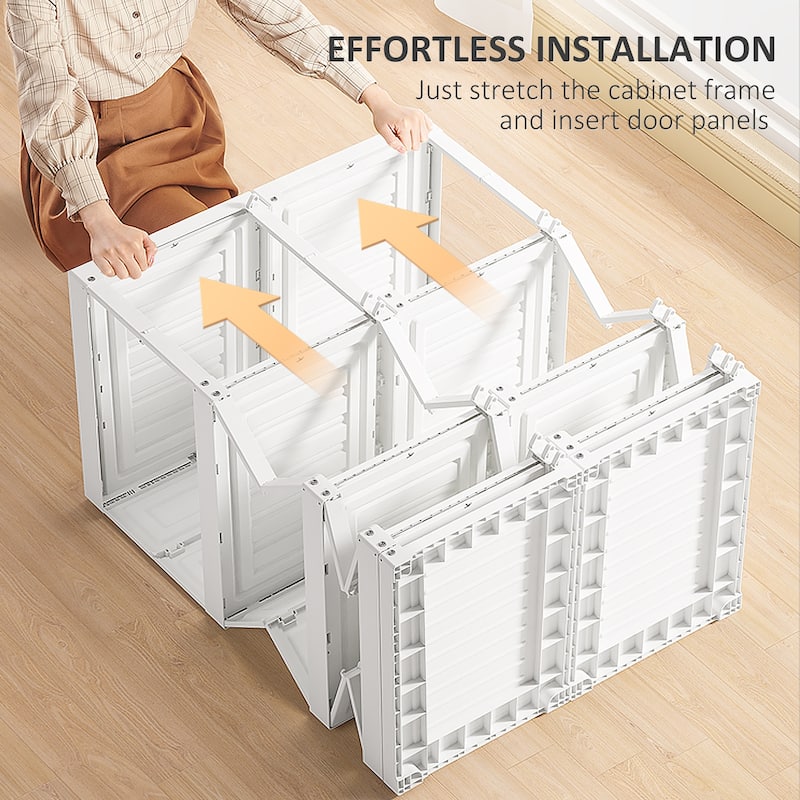 HOMCOM Portable Wardrobe Closet, Clothes Storage Organizer with Cube Compartments, Hanging Rod, Magnet Doors