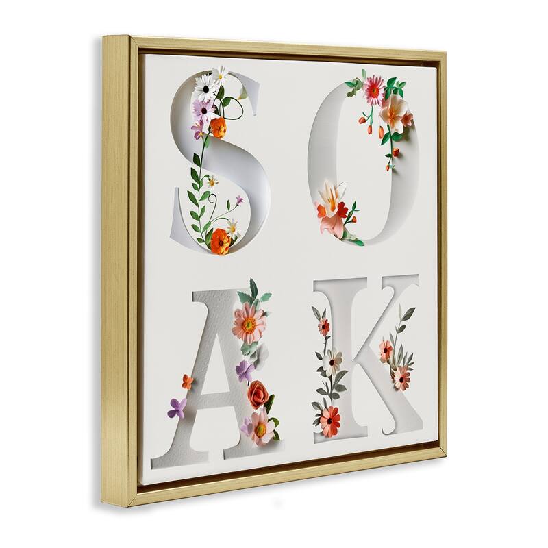 Stupell Floral Bathroom Soak Letters Framed Floater Canvas Wall Art Design By Susan Arnot