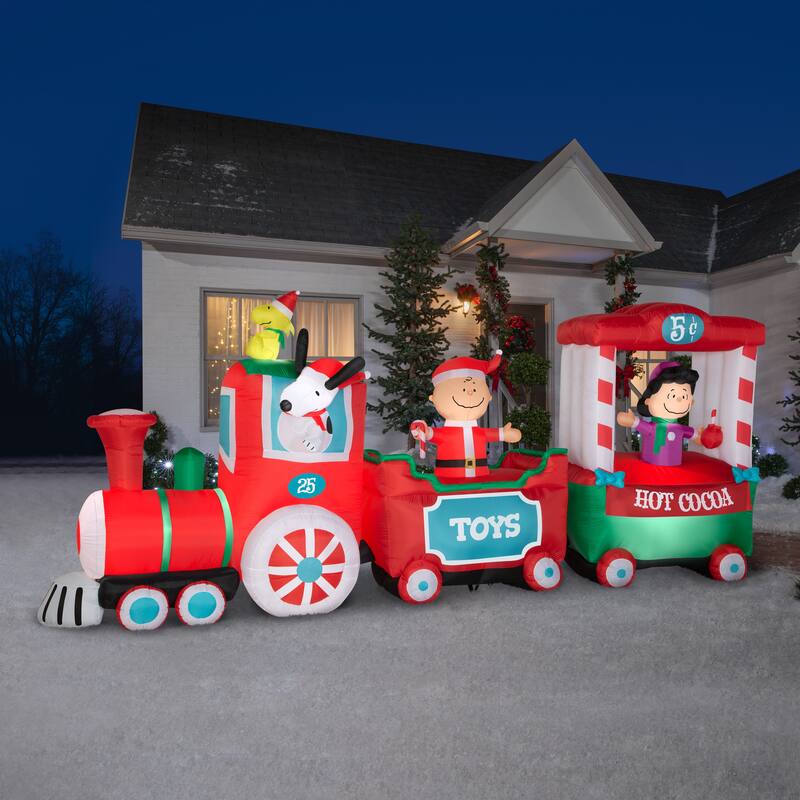 Gemmy Christmas Airblown Inflatable Peanuts Train Scene , 7.5 ft Tall, Multi