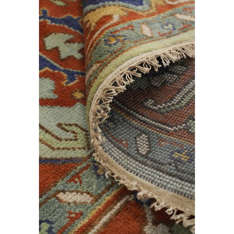Hand Knotted Oriental 100% Wool Carpet Traditional Medallion Green Heriz (serapi) Area Rug - 11' 11'' X 8' 11''