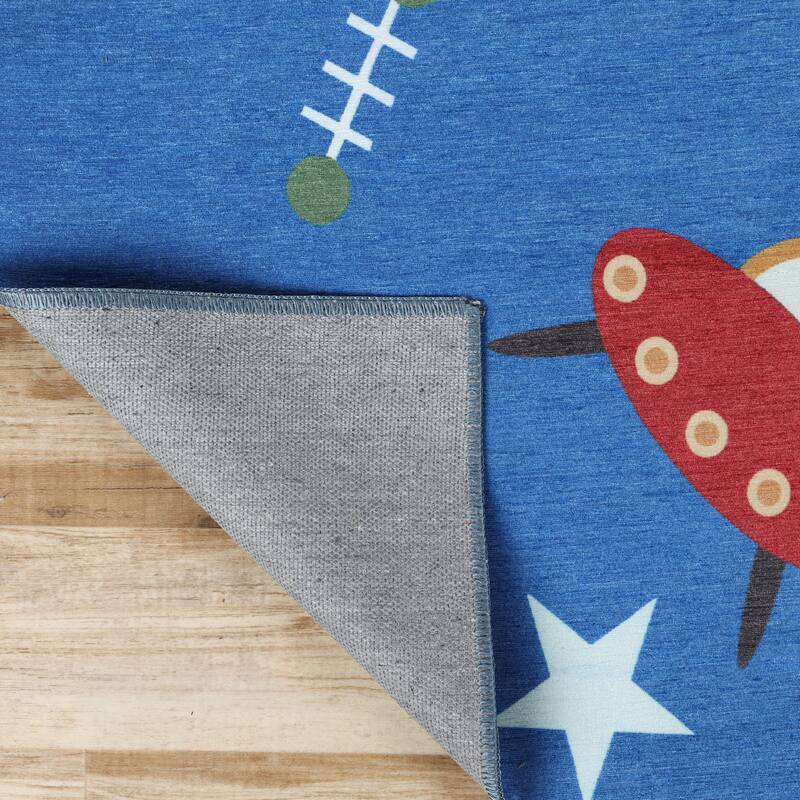 Superior Lil' Flyer Spaceship Non-Slip Kids Indoor Washable Area Rug