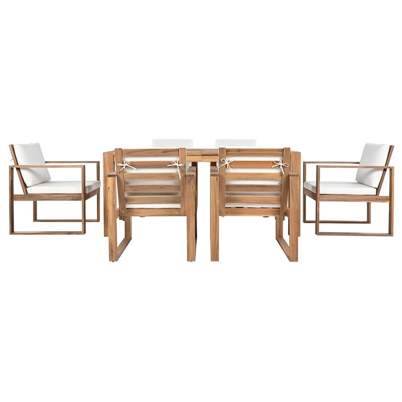 7-Piece Outdoor Patio Dining Table and Chairs Set with Umbrella Hole & Removable Cushion