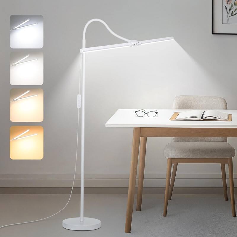 Floor Lamp, 15W/1800LM Bright LED Floor Lamp with Double Head - White