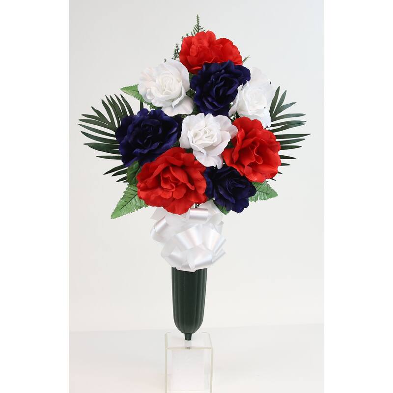 Flat Large Rose X9 Cemetery Vase - N/A - Red, White, Blue