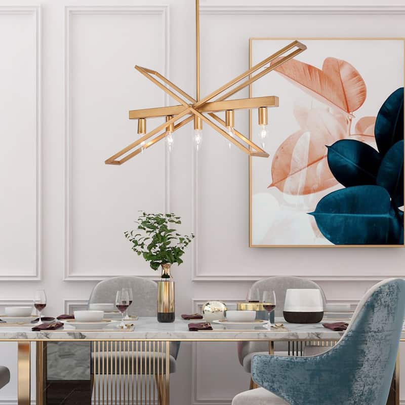 Modern Glam Geometric Chandelier Brushed Gold Ceiling Lighting for Kitchen Island Dining Room Entryway - L25.6" *W8.2" * H18"