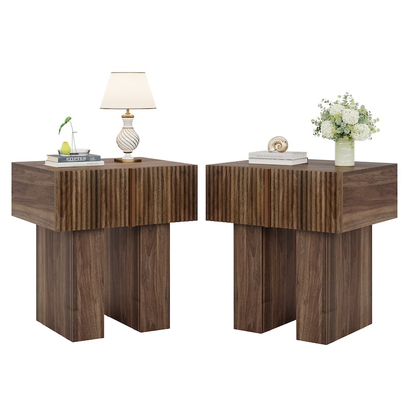 Modern Nightstand with Fluted Desigh, Bedside Table with Drawer