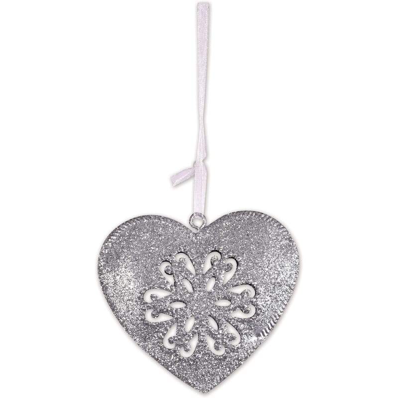 Silver Heart Ornament -Set of 4